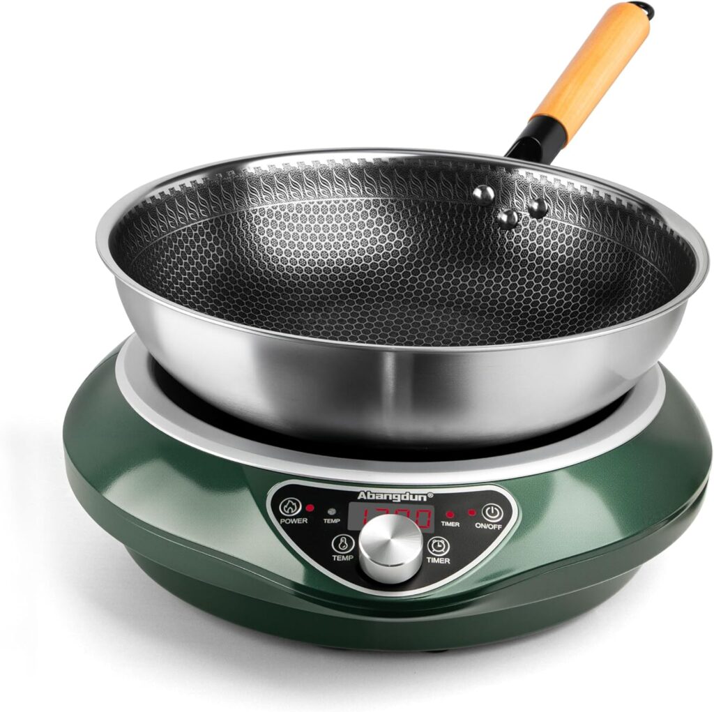 1700W/85V~120V Electric Wok Used For Home And Commercial,Induction Cooktop With Carbon Steel Wok Provide Quick Heat-up and Faster Cooking Times