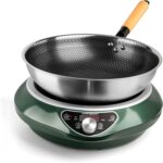 1700W/85V~120V Electric Wok Used For Home And Commercial,Induction Cooktop With Carbon Steel Wok Provide Quick Heat-up and Faster Cooking Times
