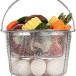 AOZITA Steamer Basket for Instant Pot Accessories 6 qt or 8 quart – 2 Tier Stackable 18/8 Stainless Steel Mesh – Silicone Handle – Vegetable Steamer Insert, Egg Basket, Pasta Strainer,Silver