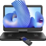 17.5″ Portable DVD Player with 15.6″ HD Swivel Screen, 6 Hours Rechargeable Battery, Supports USB/SD/TV Sync and Multiple Disc Formats, Dual Stereo Speakers, Car Charger, Remote Control (No Blu-Ray)