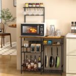 Baker’s Rack for Kitchen with Storage, Microwave Stand with Adjustable Shelves and 10 S Hooks, 6-Tier Coffee Bar Station, Kitchen Shelves for Spices, Pots, Rustic Brown