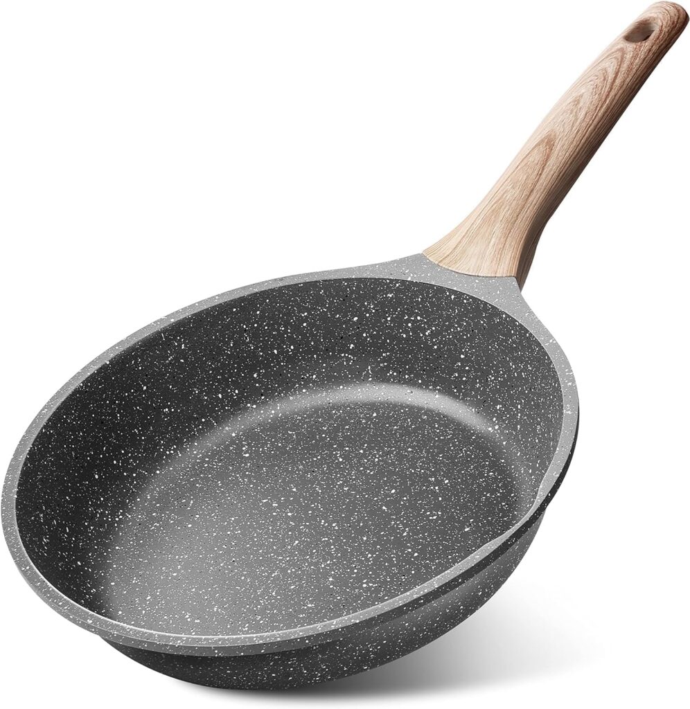 Caannasweis Nonstick Granite Frying Pan Skillet, Non Stick Omelette Frying Pans, Omelet Egg Pan, Stone Cookware Chef’s Pan, Induction Compatible, PFOA Free (Gray, 8 Inch)
