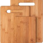 3-Piece Bamboo Cutting Board Set – Wood Cutting Boards for Kitchen, Chopping Meat, Vegetables, Fruits & Cheese – Reversible, Knife-Friendly Serving Trays with Handles, Eco-Friendly & Durable