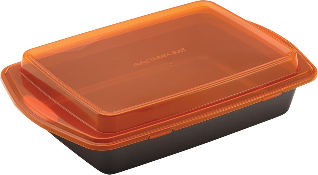 Rachael Ray Bakeware, Nonstick Baking / Cake Pan With Lid and Grips, Rectangle – 9 Inch x 13 Inch, Gray