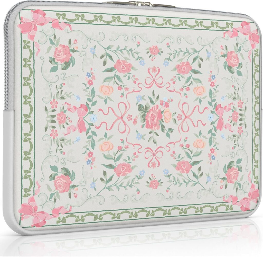 iCasso Laptop Sleeve 13 inch for MacBook Air 13-13.6 inch,Cute Laptop case for MacBook Pro 13 inch 14 inch, Slim Protective Travel Carrying Case Sleeve for 14 inch Chromebook, HP, Retro Bow Green