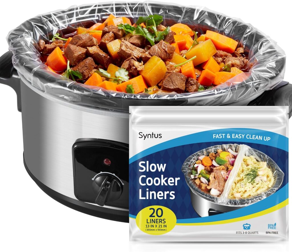 Syntus Crock Pot Liners, 20 Count 13″ x 21″ Large Size Slow Cooker Liners Fits 3-8 Quart Pots, Disposable Cooking Bags Suitable for Oval & Round & Retangular Crock Pot