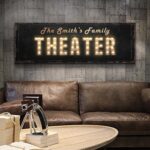 Tailored Canvases Theater Wall Decor – Personalized Movie Cinema Art Print Canvas for Studio Room Accessories, Home Media Room, Entertainment Hall, Living Room, Lounge Area – Theater in Rustic Design
