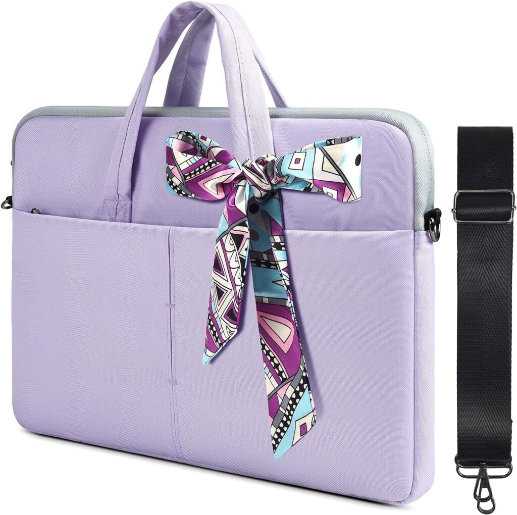 14-15 Inch Laptop Sleeve Shoulder Bag Ladies Women Briefcase for Macbook Pro 14″ M4/M3/M2/M1, Macbook Air 15 M4/M3, HP Pavilion x360 14, Dell Inspiron 13, Lenovo Acer ASUS Chromebook 14″ Case, Purple
