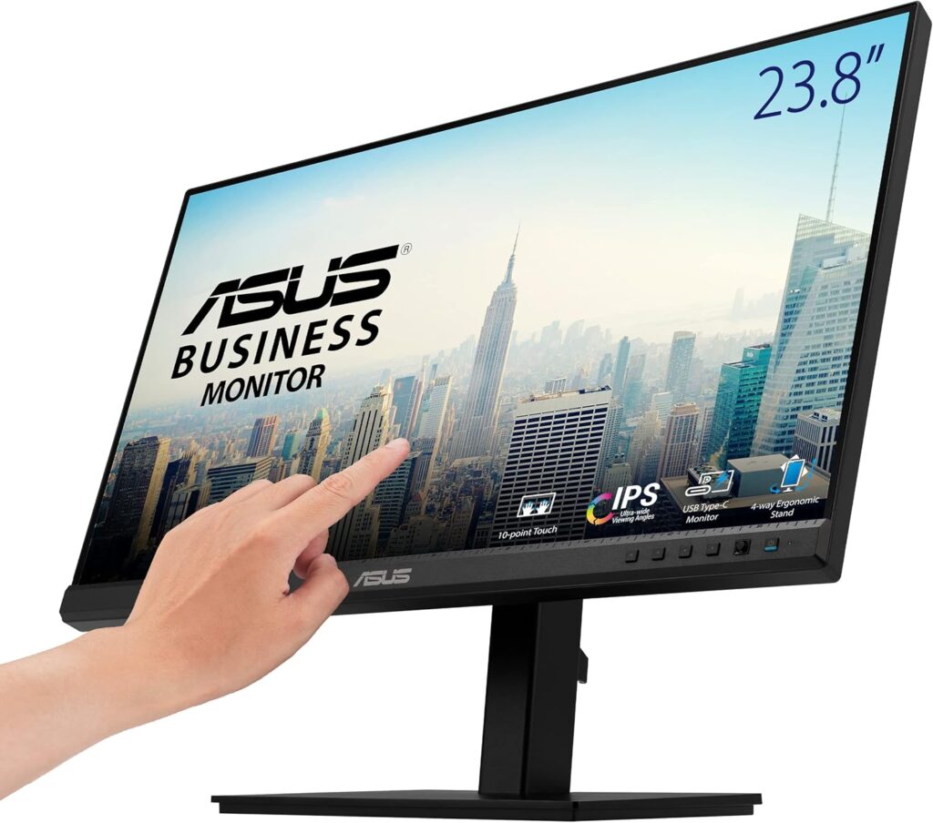 ASUS 24″ 1080P Multi-Touch Monitor (BE24ECSBT) – Full HD, IPS, 10-Point Touch, IPS, Eye Care, USB-C with Power Delivery, HDMI, DisplayPort Daisy Chain, Height Adjustable, VESA Wall Mountable, Black