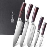 PAUDIN Kitchen Knife Set, Ultra Sharp Knife Set with Pakkawood Handle, High Carbon Stainless Steel Knives Set for Kitchen, 5 Piece Chef Knife Set Come with Gift Box
