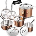 Whole Tri-ply 18/10 Stainless Steel Pot and Pan Set (10 Piece), Copper Pots and Pans Set with Stainless Steel Lid, Induction Cookware Set, Include Stock Pot, Saucepan, Frying Pan – Copper