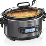 Hamilton Beach Portable 6 Quart Set & Forget Digital Programmable Slow Cooker with Lid Lock, Temperature Probe, Dishwasher Safe Crock & Lid, Black Stainless (33866)