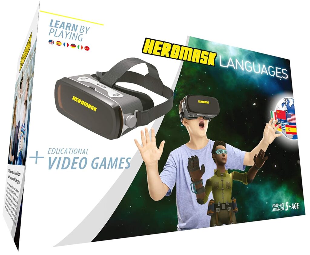 Heromask: VR Headset for Kids + Game System to Learn Spanish Italian etc [Language Learning] Virtual Reality for Kids. Kids Gifts for Boys and Girls for Age 5 to 12 Years Old. Educational