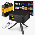 Kodak Flik X20 1080p Smart TV Projector Kit w/ 300 ANSI LED, Auto-Focus & Keystone, HDR10 – Portable Home Theater w/ Black EVA Case, Tripod, 100″ Screen, HDMI Cable, Remote, Wi-Fi, Bluetooth (Black)