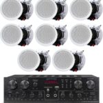 Home Theater System Kit with 1000 Watts 4-Chanel Bluetooth Receiver & 8 Qty 6.5″ 200 Watts in-Wall in-Ceiling Speakers of 2-Way Stereo Sound with Woofer/Tweeter, Flush Design by Technical Pro