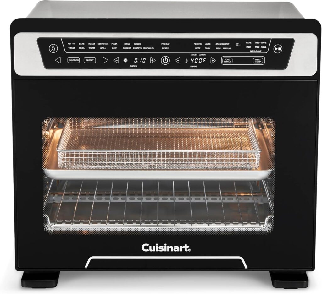 Cuisinart 15-in-1 Extra-Large Digital Air Fryer Oven with 9″x13″ 2-in-1 Pan, Air Fry 4 Lbs of Wings, Cook a 13 Lb Turkey or 5+ Lb Chicken, Toast 9 Slices of Bread, and Bake a 13″ Pizza, TOA-112