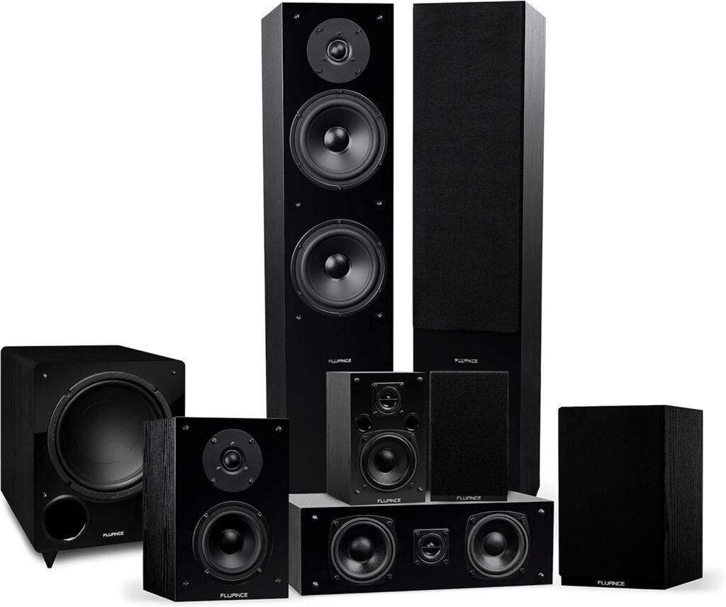Fluance Elite High Definition Surround Sound Home Theater 7.1 Speaker System Including Floorstanding Towers, Center Channel, Surround, Rear Surround Speakers, and DB10 Subwoofer – Black Ash (SX71BR)