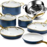 Gotham Steel 12 Pc Ceramic Cookware Set Nonstick, Ceramic Pots and Pans Set Non Stick with Steamer for Cooking, Non Toxic PFOA PFOS Free, Premium Stay Cool Handles, Oven & Dishwasher Safe