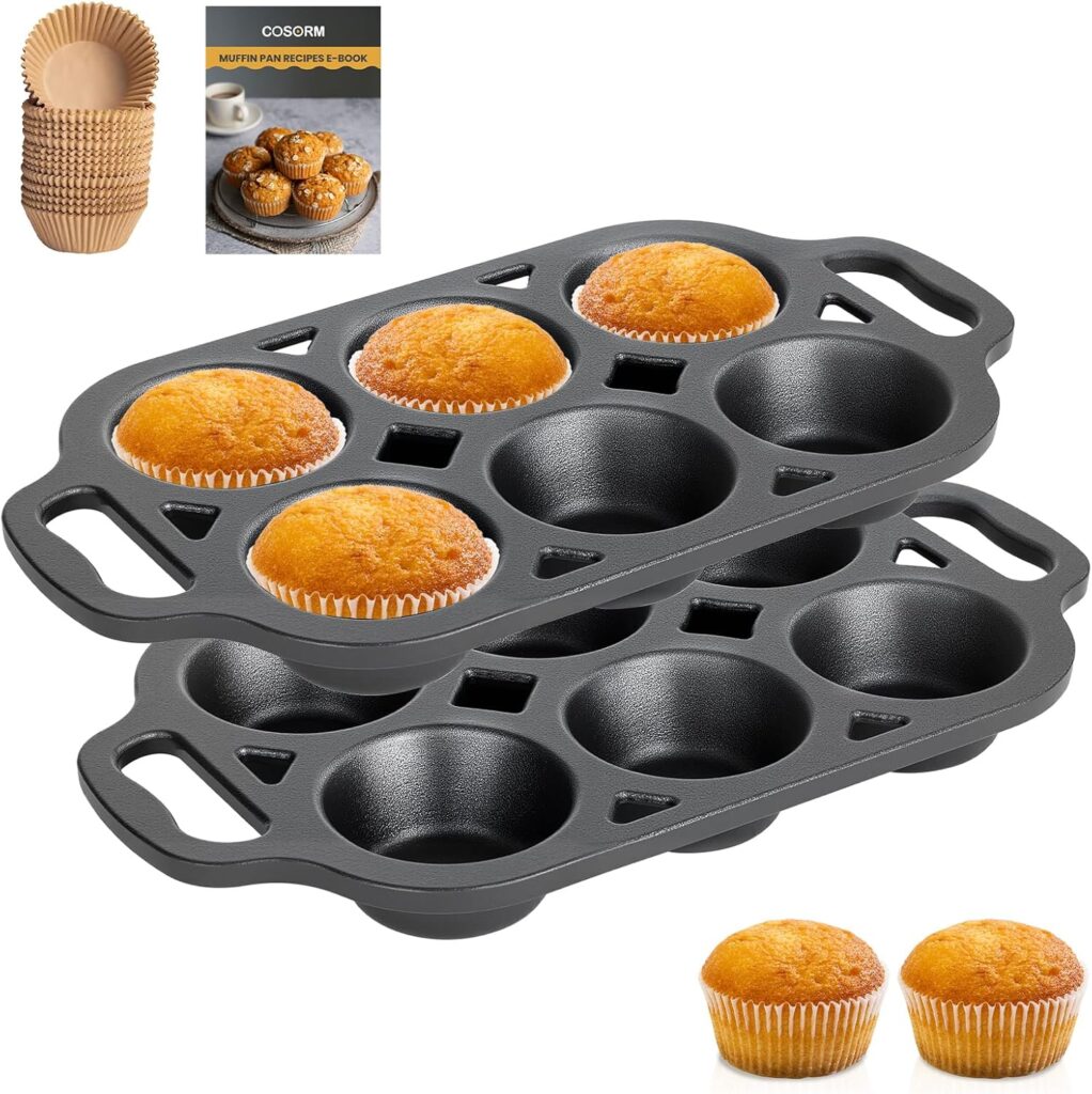 Pre-Seasoned Cast Iron Muffin Pan – 6-Cup Nonstick Cupcake Pan, 2 Piece Set
