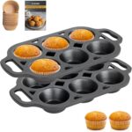 Pre-Seasoned Cast Iron Muffin Pan – 6-Cup Nonstick Cupcake Pan, 2 Piece Set