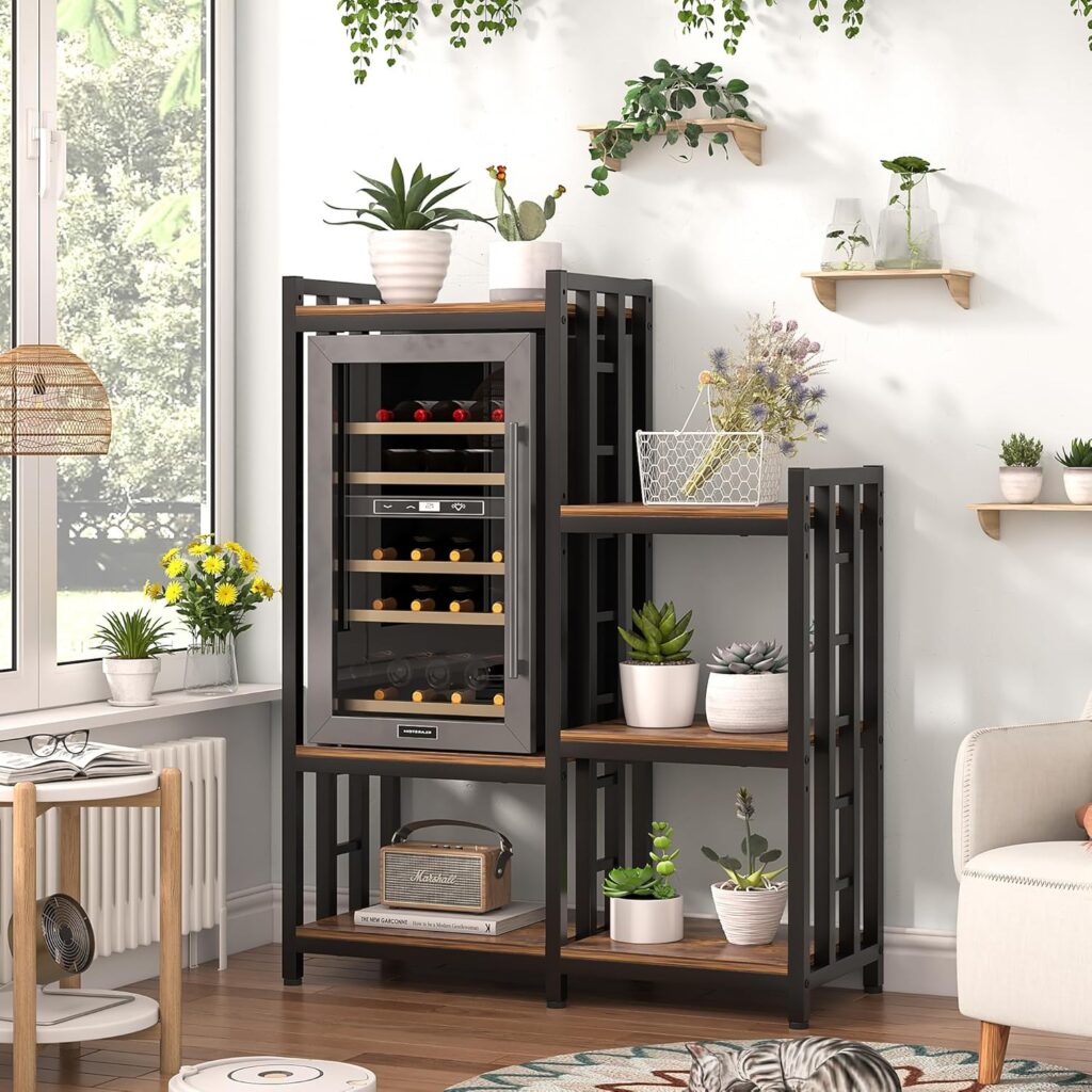 YCHF 6 Tier Kitchen Baking Rack, Multi-Function Storage Rack, Mini Fridge and Microwave Stand Table, Coffee Bar, Adjustable Kitchen Shelf Freestadning (Rusty Brown 02)