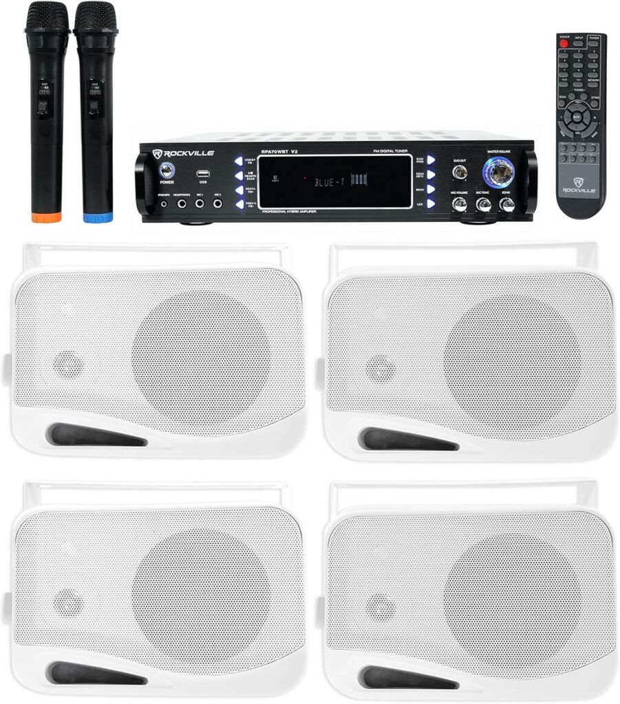 Rockville Hybrid Bluetooth Karaoke Home Theater System+(4) 4″ Speakers+(2) Mics
