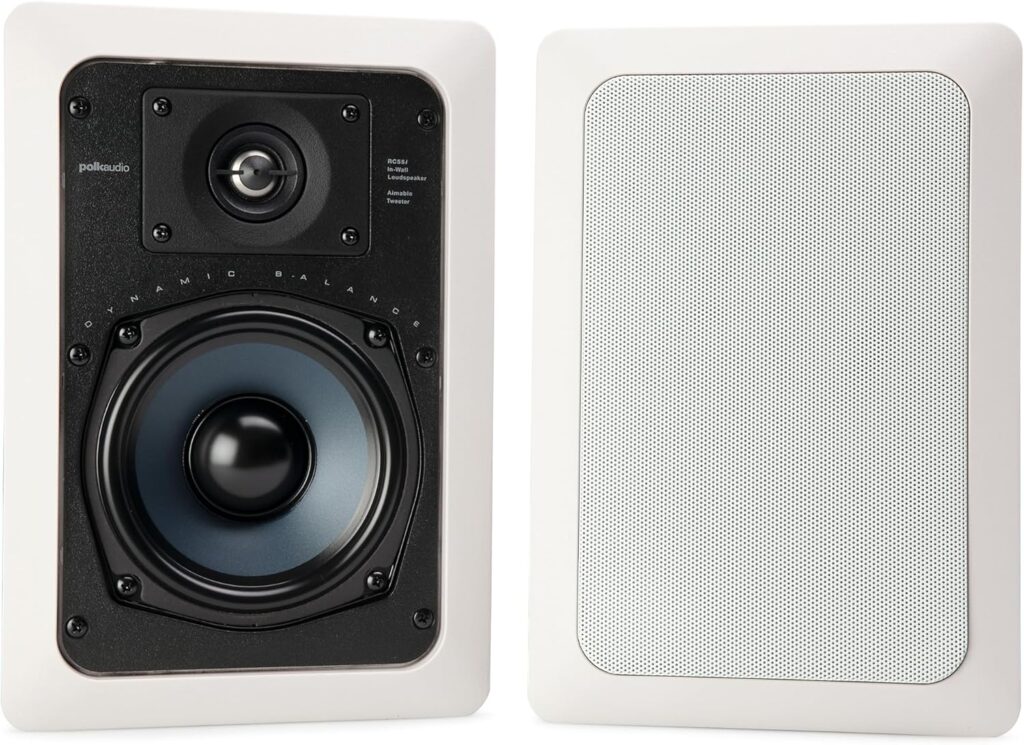 Polk Audio RC55i 2-Way Premium in-Wall 5.25″ Home Stereo Speakers (Pair) | Perfect for Damp and Humid Indoor/Outdoor Placement – Bath, Kitchen, Covered Porches (White, Paintable Grille)