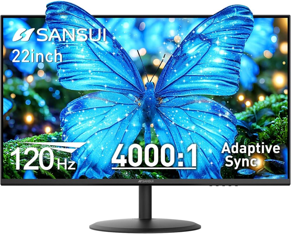 SANSUI 22 Inch 120Hz Monitor, FHD Computer Monitor 4000:1 Contrast Ratio with Adaptive Sync, HDR 100% sRGB, HDMI 2.1 x 2, VESA Mount, Eye Care for Home/Office (ES-22X3AH, One HDMI Cable Included).