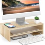 FITUEYES Monitor Stand – 2 Tier Computer Monitor Riser Shelf, Wood Desktop Stand for Laptop Computer Screen, Desk Organization, Office Supplies