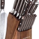 Kitchen Knife Set, 16-Piece Knife Set with Built-in Sharpener and Wooden Block, Precious Wengewood Handle for Chef Knife Set, German Stainless Steel Knife Block Set, Ultra Sharp Full Tang Forged