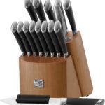 Chicago Cutlery Fusion 17 Piece Kitchen Knife Set with Wooden Storage Block, Cushion-Grip Handles with Stainless Steel Blades that Resists Stains, Rust, and Pitting
