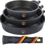 GIPFEL INTERNATIONAL 8, 10 and 12 Inch Nonstick Frying Pan Set of 3 – Cast Aluminum Pan with Detachable Handle – Non Stick Skillet Healthy Cooking Pans Induction Compatible Cookware, PFOA Free