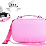 GETGEAR VR Headset Case for compatible with Meta Quest 3/ 3s, Portable travel organizer for VR and controllers with shoulder strap, also fits for Meta Quest 2, Oculus Quest 3, Vision Pro (Pink)