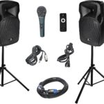 PRORECK Party 12 12-Inch 1000 Watts 2-Way Powered PA Speaker System Combo Set with Bluetooth/USB Drive Read Function/SD Card Reader/FM Radio/Remote Control/Speaker Stand