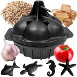 Small Cast Iron Smoker Roaster for Grill & Cast Iron Fish, Sea Turtle, Seahorse, Starfish, Combination Natural Iron Grill-Smokers Garlic Roaster, Enhance The Flavor of Butter Garlic Sauce, Soup