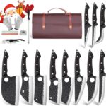 TAN REN 17PCS Butcher Knife Set with Bag, High Carbon Steel BBQ Knife Set for Meat Cutting, Hand Forged Serbian Chef Knives for Man Home & Outdoor Cooking,Father’s Day Gift