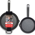 GreenPan x Bobby Flay 2 Piece Set (Includes 8”, 10”) Cast Iron Skillet, Pre-Seasoned PFAS-Free Frying Pan, Pour Spouts, Induction Compatible, Oven, Grill, Indoor/Outdoor, Durable, Black