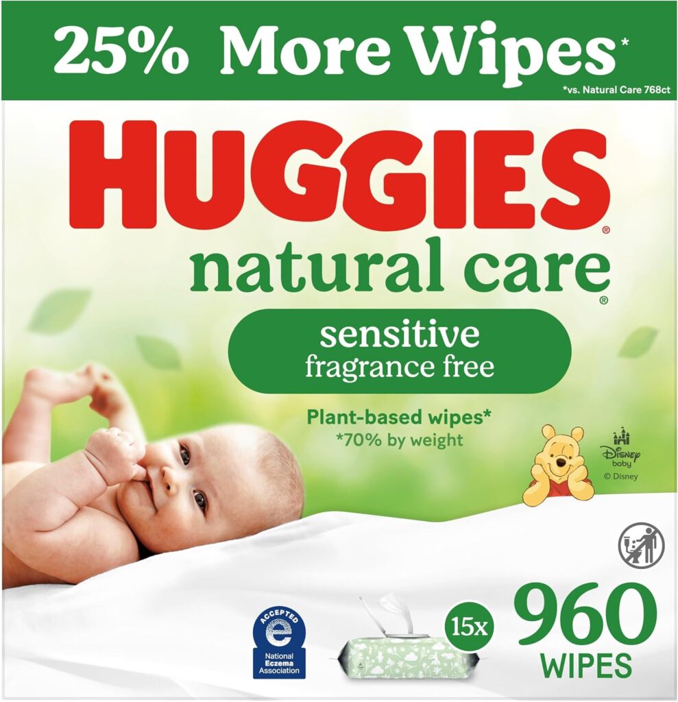 Huggies Natural Care Sensitive Baby Wipes, Unscented, Hypoallergenic, 99% Purified Water, 15 Flip-Top Packs (960 Wipes Total)