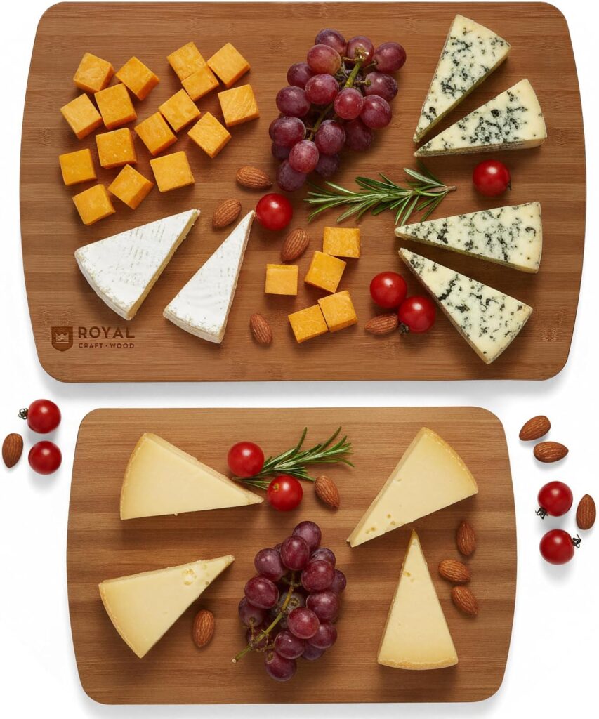 ROYAL CRAFT WOOD Charcuterie and Cheese Board Set of 2 – Large Bamboo Cheese Board – Serving Tray Platter – House Warming Gifts New Home