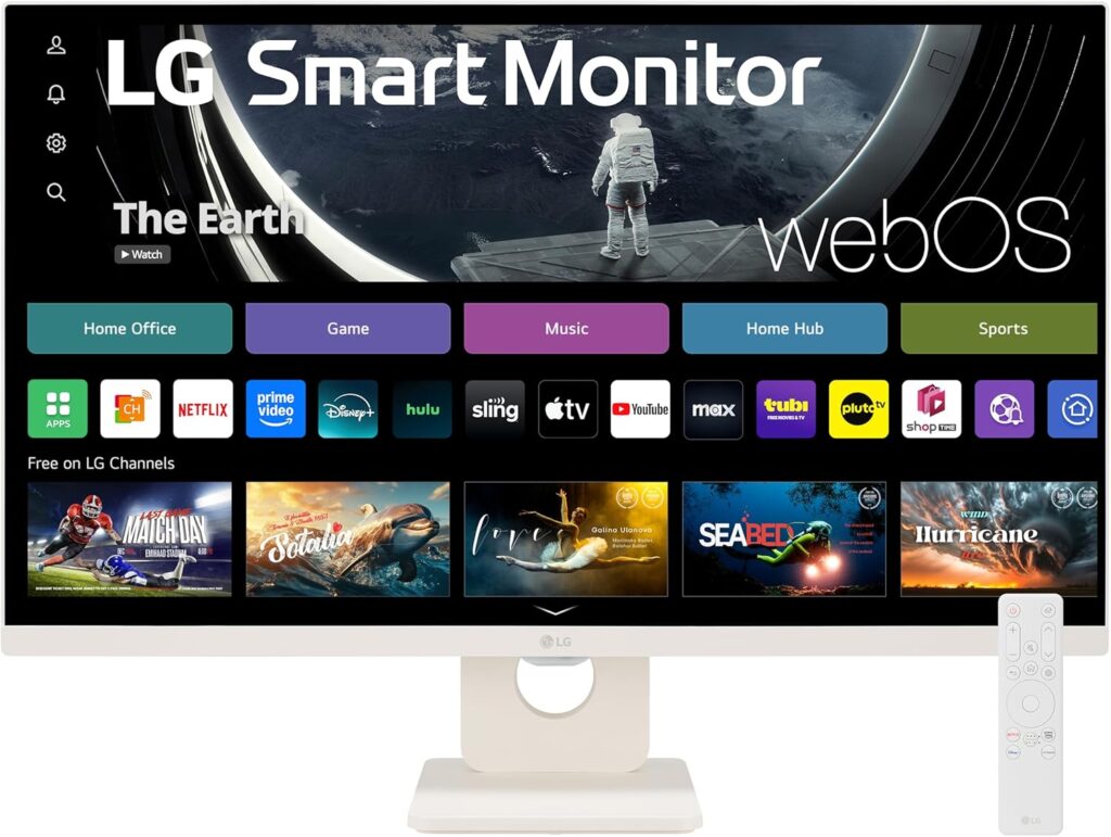 LG 27SR50F-W Smart Monitor 27-Inch FHD (1920×1080) IPS Display, webOS 23, HDR 10, x2 Built-in Speakers, AirPlay 2, Screen Share, Bluetooth, ThinQ App, Remote Control, White