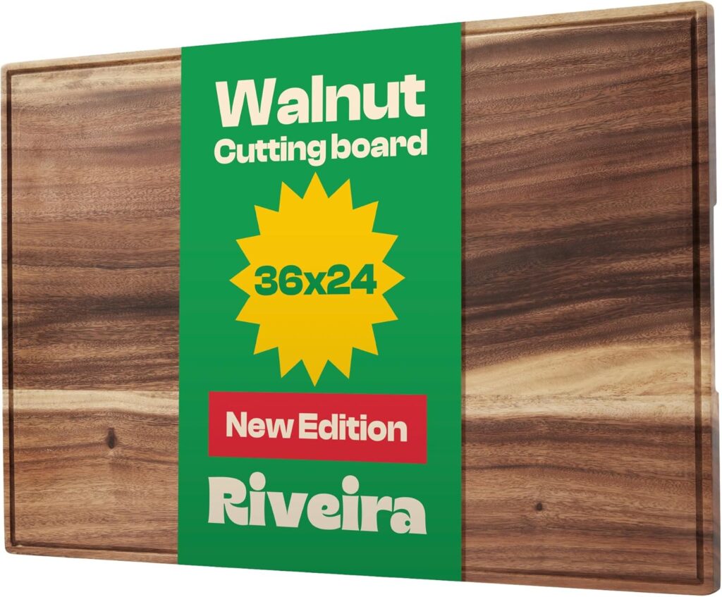 Riveira Walnut Cutting Board 36×24 – Professional Wood Cutting Board with Juice Groove – Extra-Large Chopping Board for Catering, Brisket, BBQ, Turkey – Durable Wooden Cutting Board & Butcher Block
