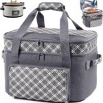 Double Layer Slow Cooker Carrier Bag – Fits 6–8 Qt Oval Slow Cooker Compatible with CrockPot & Hamilton Beach | Insulated Travel Tote with Utensil Storage & Adjustable Straps
