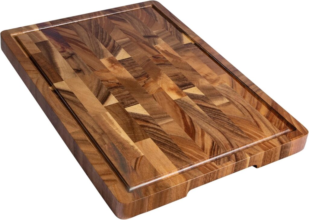 Walnut Wood Cutting Board for Kitchen, End Grain Chopping Board with Juice Groove, Heavy Duty Checkered Board for Cheese and Vegetables, Non-slip Feet 16.5″ x 11.6″ x 0.8″