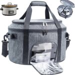Double-Layer Slow Cooker Carrying Bag for 6-8 Quart CrockPot and Hamlton Beach Slow Cooker, Travel Bag with Lid Fastener for Crock-pot, Portable Carrier Case Slow Cooker Bag with See-thought Window