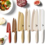 12 Piece Kitchen Knife Set, Kaloo Stainless Steel Knife Set With Ergonomic Handle, 6 Knifes with 6 Matched Blade Guards, Rustproof, Dishwasher Safe (Brown)