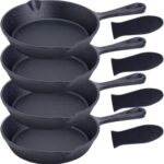 Bruntmor Cast Iron Frying Pan Set of 4-6×4 Inch Black Pre-Seasoned Skillets with Heat-Resistant Silicone – Mini Cast Iron Skillet Set for Stovetop, Oven, and Grill