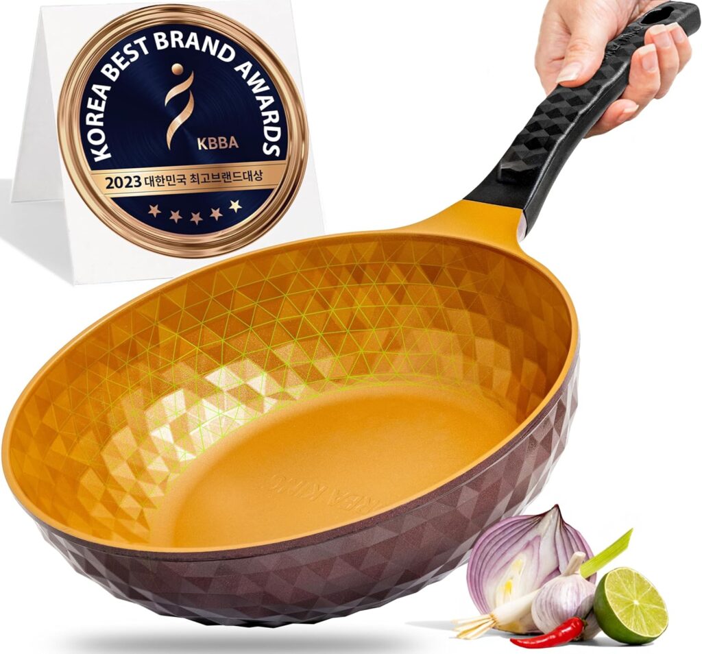 Diamond X Premium Non Stick Wok Pan – 11″ Large Flat Bottom Chinese Wok – Woks & Stir-fry Pans Nonstick – Titanium-Coated 8-Layered Korean Engineered Skillet for Frying, Oil-Free, PFOA-Free