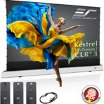 Elite Screens Kestrel Tab-Tension 2 CLR3, 101″ 16:9, Ultra-Short Throw Ceiling Ambient Light Rejecting (CLR/ALR) Electric Floor-Rising Motorized Front Projector Screen,White Casing, FTE101XH3-CLR3