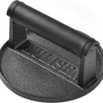 HULISEN Pre-Seasoned Cast Iron Burger Press, Heavy Duty 6” Burger Smasher for Griddle with Heat Resistant Handle, Grill Press for Hamburger, Bacon, Meat, Steak, Patty, Barbecue Grilling Tool, 2.3lb