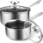 KOCH SYSTEME CS Hybrid Nonstick Stainless Steel Saucepan Set, 1QT & 2QT Triply Stainless Steel Saucepan Set with Hybrid Nonstick Honeycomb Interior, 4-Piece Sauce Pans, Induction Steel Pot Set